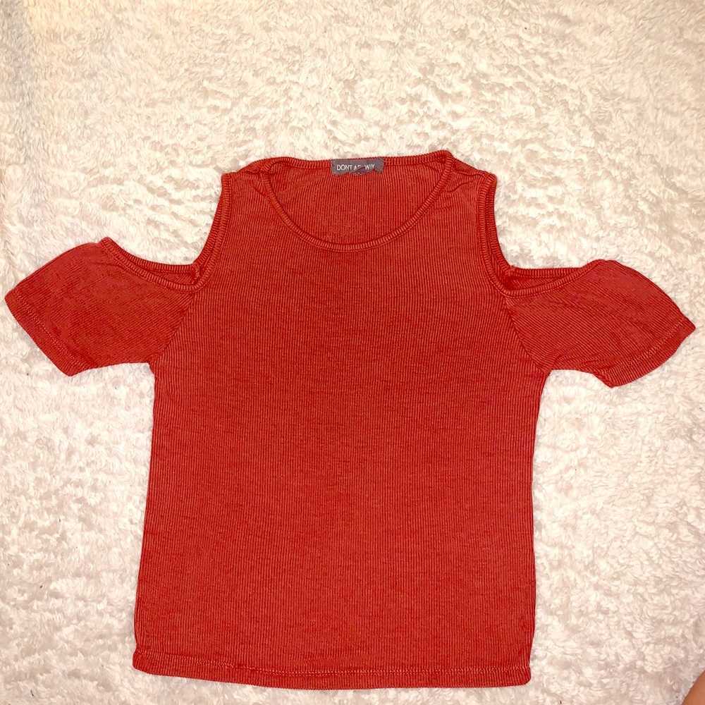 Red cold shoulder top